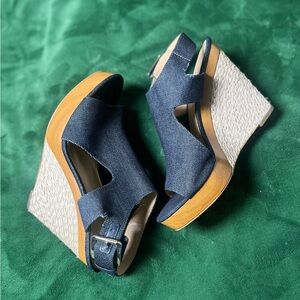 MICHAEL Michael Kors Dark Blue Denim Platform Wedge Sandals